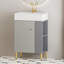Meuble-lavabo de salle de bain avec porte à gauche et tablette ouverte à droite-52670170