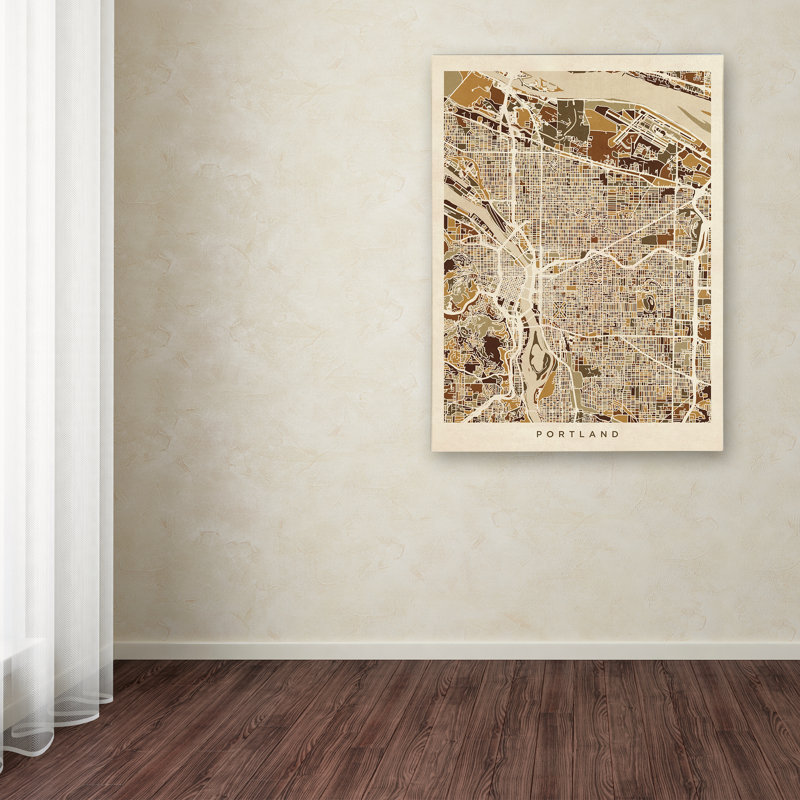 « portland oregon city street map ii », reproduction d’impression sur toile, H 47 po x l 35 po x P 2 po