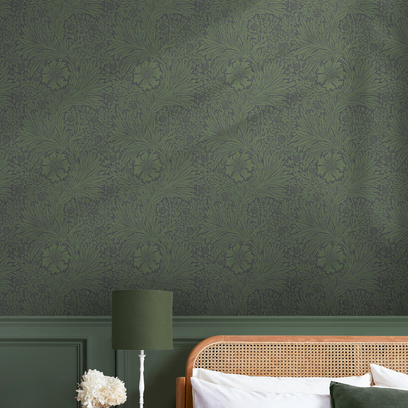 William Morris At Home SS24 Floral Metallic Wallpaper Double Roll, Green