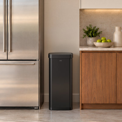 Poubelle EKO Ecosmart 80L / 21,1 gallons à capteur de mouvement - Grande poubelle de cuisine automatique sans contact avec couvercle à fermeture en douceur pour la maison ou le bureau, acier inoxydable brossé, noir mat