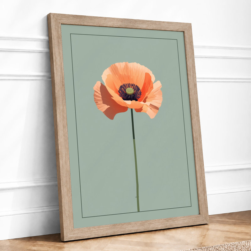 Solitary Poppy Botanical - Print, Oak, A4 - 29.7 x 21.0 cm