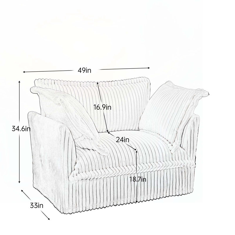 Fauteuil rembourré 49 po avec 2 coussins décoratifs 49 po, Velours côtelé beige