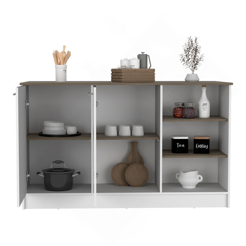 Kitchen Island, Three Open Shelves, Two Cabinets