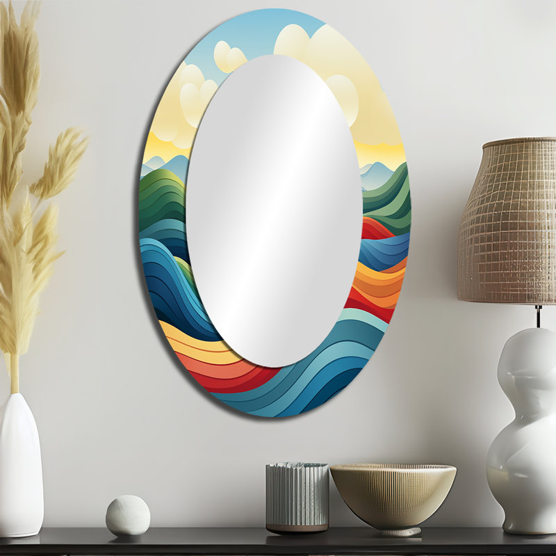 Miroir mural moderne bleu et jaune, 36 po x 24 po