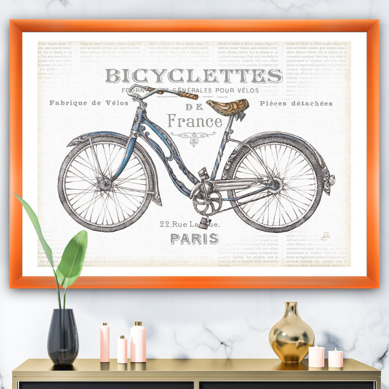 « paris france bicyclettes »-cadre photo sur toile, H 36 po x l 46 po x P 1,5 po, Cadre orangé