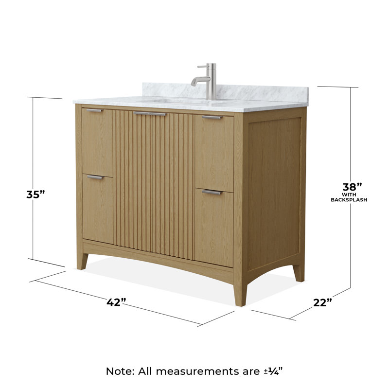 Meuble-lavabo simple avec plateau en marbre Palmilla, Beige, Nickel brossé, 42"