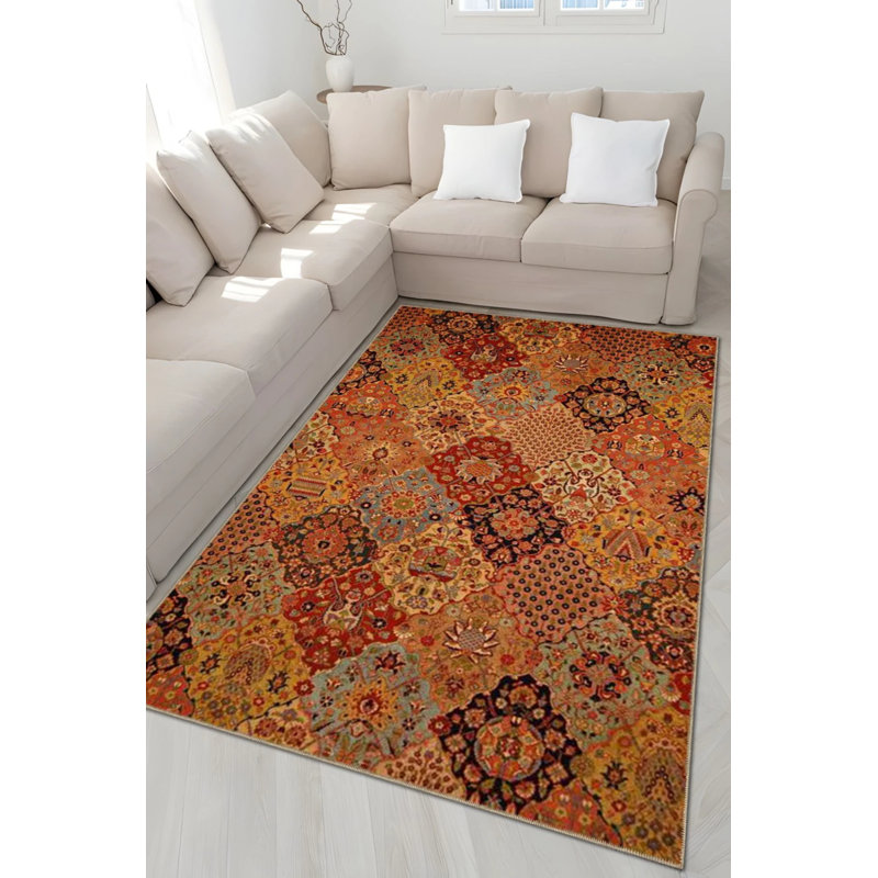 Tapis décoratif traditionnel à motifs traditionnels, Rectangle 4 pi 8 po x 6 pi 7 po