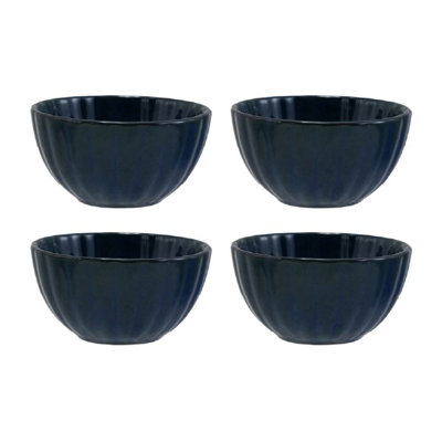 Medium Stoneware Ribbed Bowl With Reactive Glaze