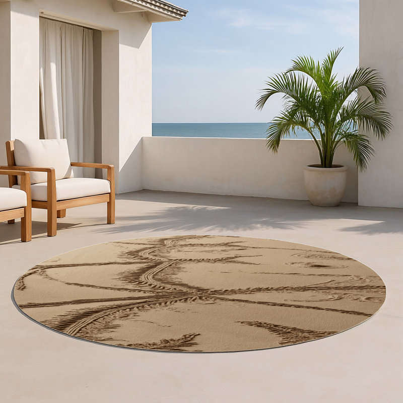 Tapis beige d'intérieur et d'extérieur Nature, Rond 5 pi