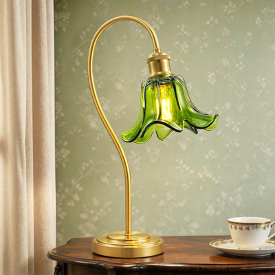 Lampe de table fleur en verre 18 po, lampe de chevet rétro en métal avec abat-jour floral
