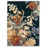 Stapleton Wool Floral Area Rug in Navy/Burnt Orange