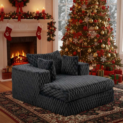 Modern Chaise Lounge Chair, Diamond Tufted Corduroy Sofa Bed for Living Room, Includes Pillows by Mercer41
