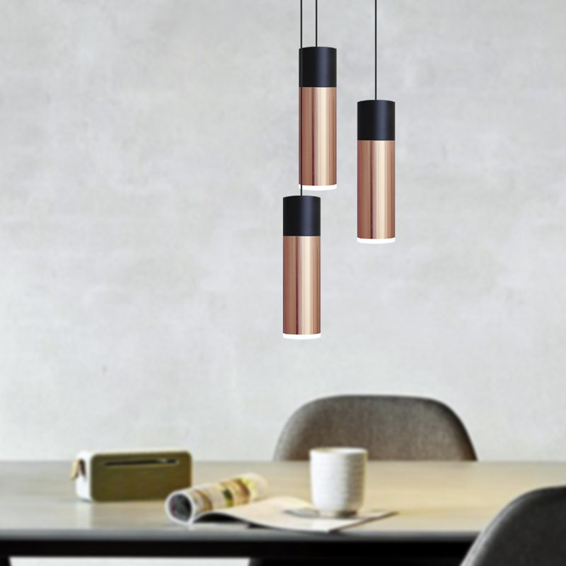Luminaire suspendu cylindrique à DEL 3 lumières Costigan, Cuivre
