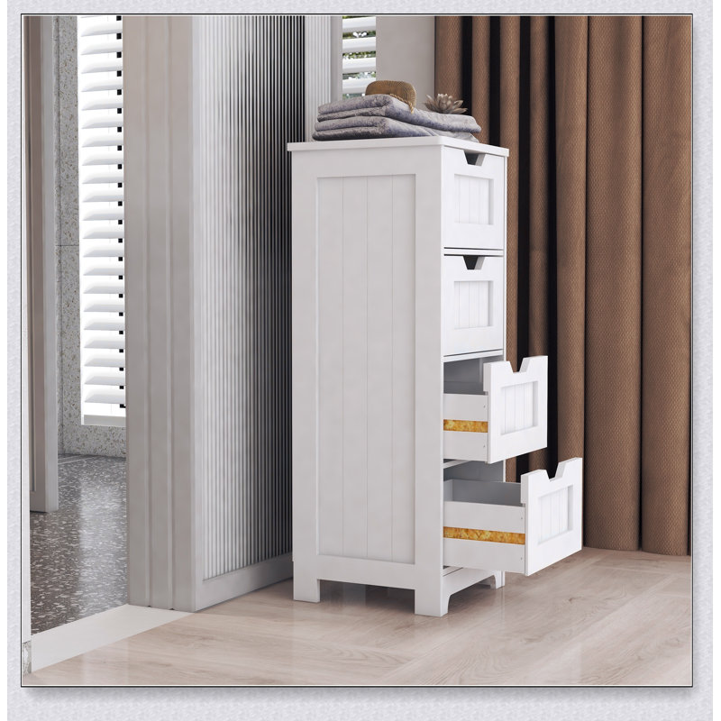 Armoire de rangement autoportante avec 4 tiroirs pour salle de bain, salon, cuisine