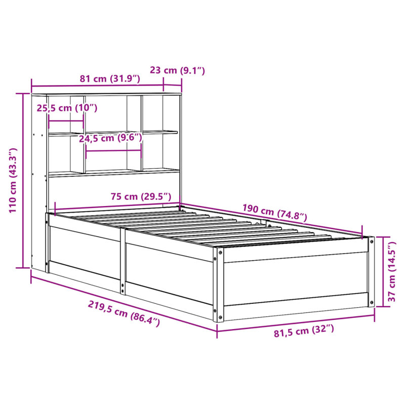 Storage Bed, Wax Brown, Small Single (2'6)