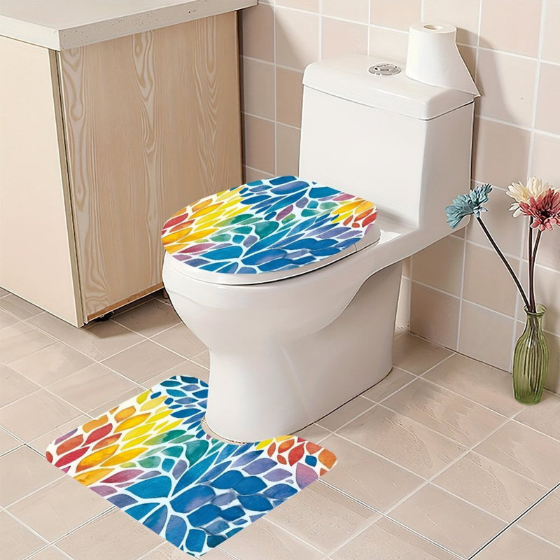 Ensemble de 2 tapis de bain vert à motif de mosaïques multicolores