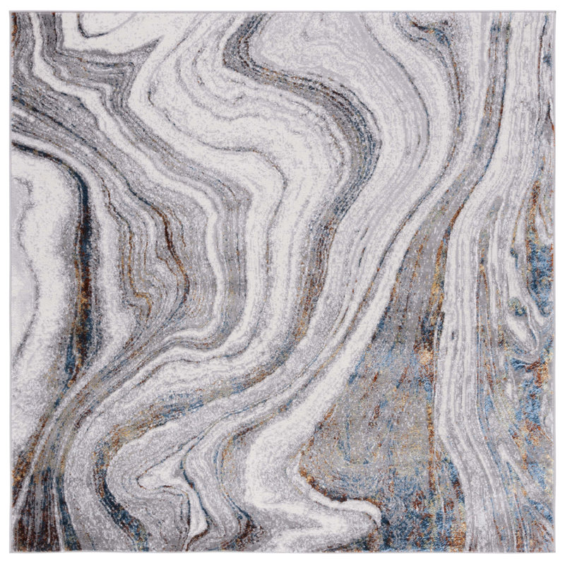 Tapis gris / bleu Alohi 211, Carré 6 pi 7 po
