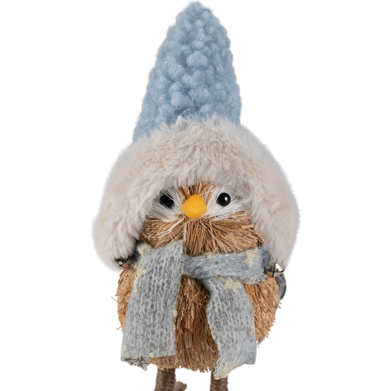 Woodland Standing Bird With Plush Winter Hat Christmas Figure - 7.5"