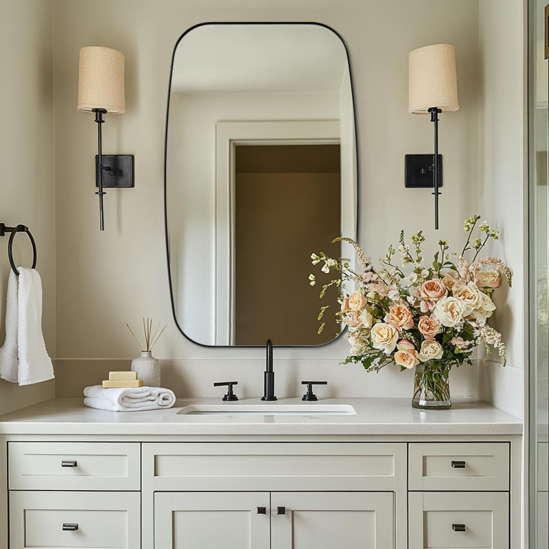 Modern Oblong Oval Bathroom Vanity Mirror | Stainless Steel Frame, 40" x 24", Matte Black