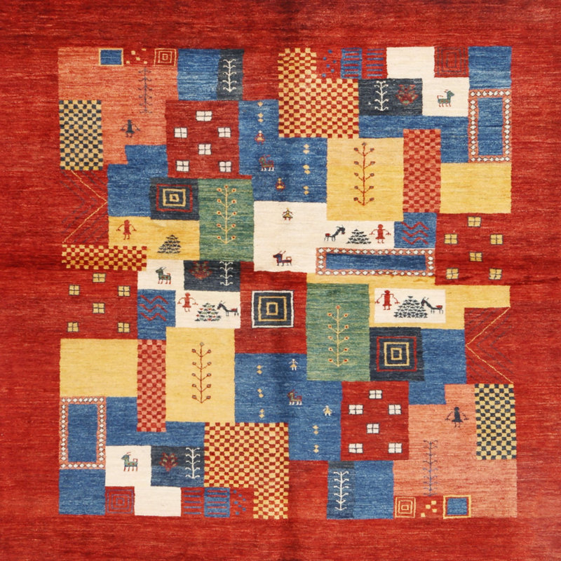 Tapis brun/vert/gris zone contemporaine, Carré 6 pi