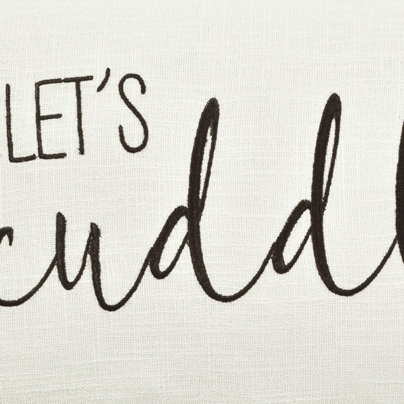 Let's Cuddle Embroidered Off-White Cotton Throw Pillow