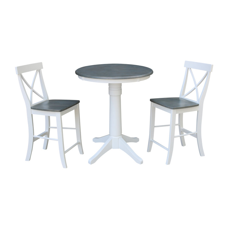 Dorchen 3 - Piece Counter Height Solid Wood Dining Set, White/Heather Gray, 35.9" H x 30" L x 30" W