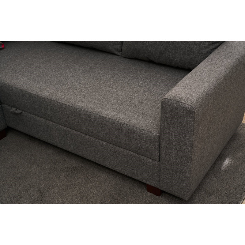 Stylish Corner Sofa-Bed, Grey Fabric, 110.2 x 32.7 x 82.7 inches | Wooden & Particle Board Frame, Cotton/Polyester Blend | 59.1 x 66.9 inch Sleeping Space | 12 Storage Legs, Eco-Friendly, Perfect for Living Room & Guest Room