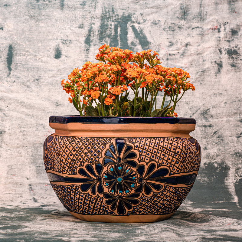 Pot à fleurs Talavera 13 po Talavera, Bleu/orange