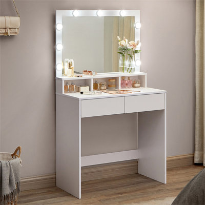 Altariq 31.5'' Wide Vanity with Large Mirror, Dimmable LED Lights, 3 Compartments, 2 Drawers