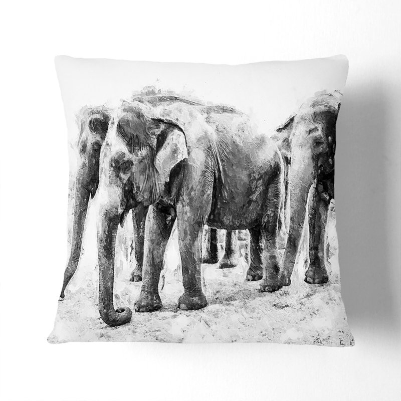 Elephants in Sri Lanka Cushion with Filling, 40cm H x 40cm W x 15cm D