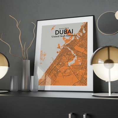 Dubai City Map In Orange - No Frame Print