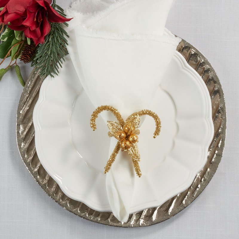 Gold Beaded Candy Cane Napkin Rings Set of 4