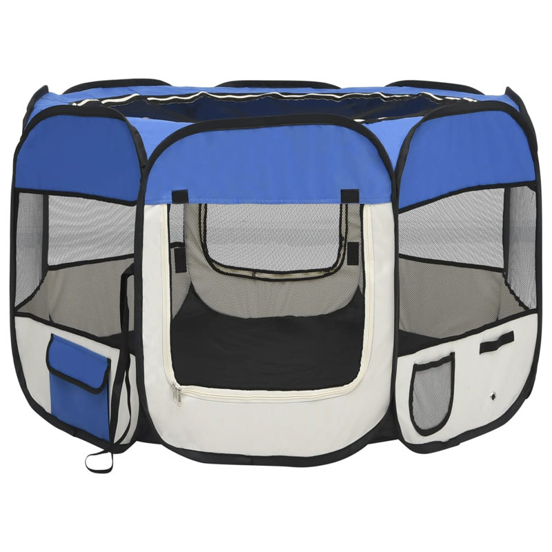 Enclos d'exercice en tissu, H 22,8 po x l 35,4 po x P 35,4 po, Bleu/crème