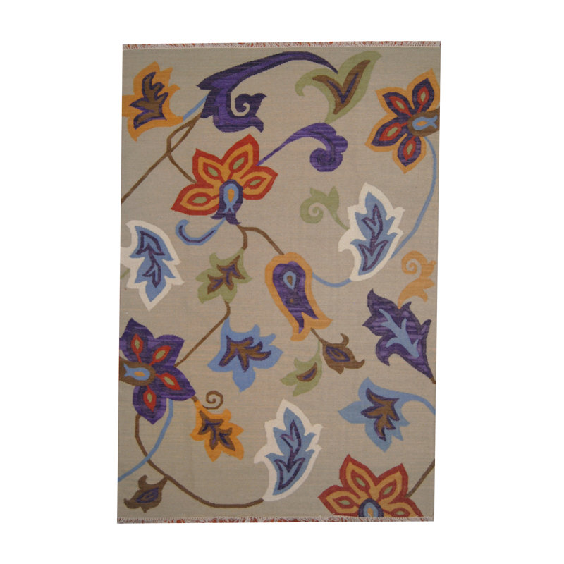 Wool Floral Indoor Rug, Rectangle 6'4" x 9'5"