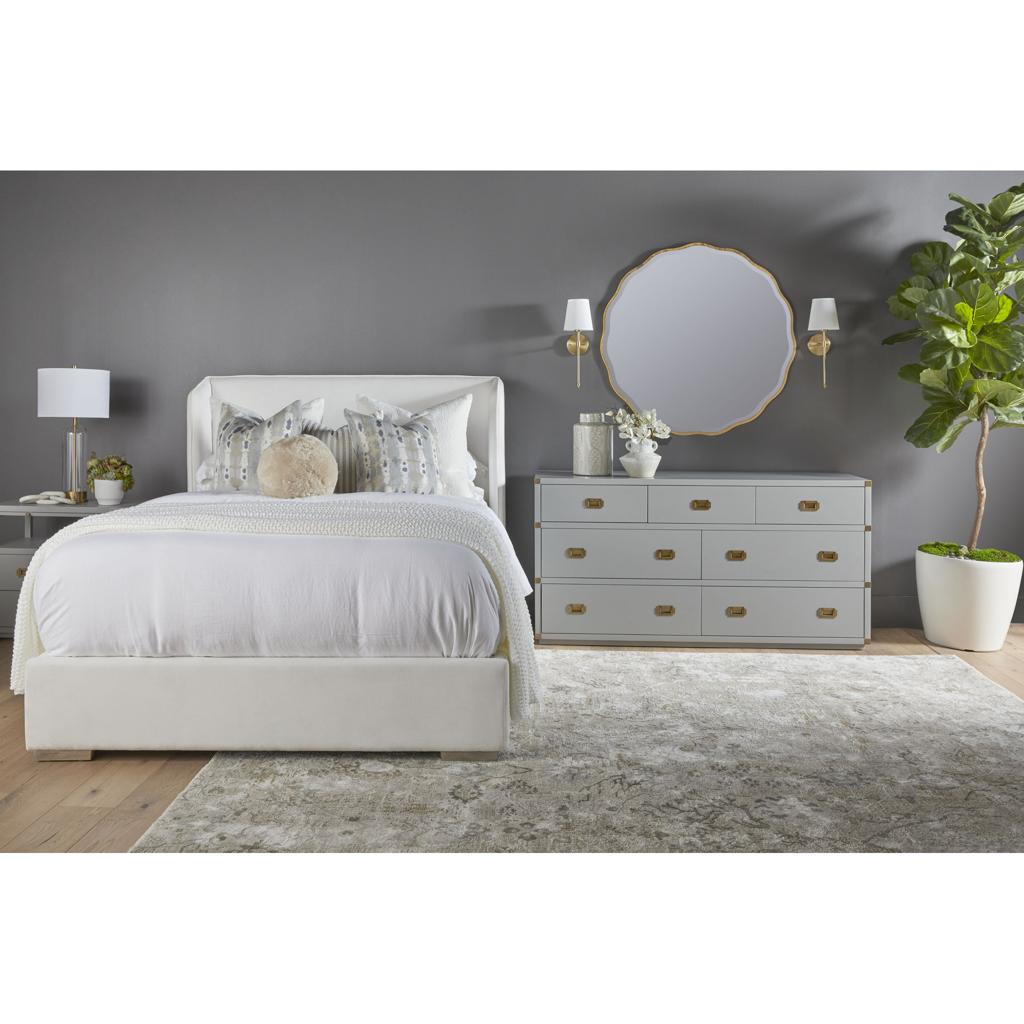 Italia Upholstered Wingback Bed, Queen