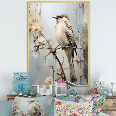 Minimalisme, oiseau beige sur une branche