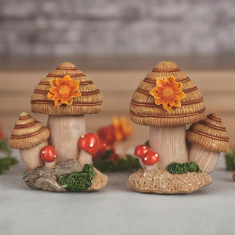 2-PC Set 4"H Mushroom Figurine