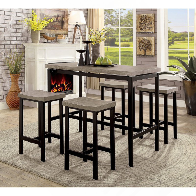 Ensemble de table à hauteur de comptoir 5 pièces 5 pièces Design gris et noir