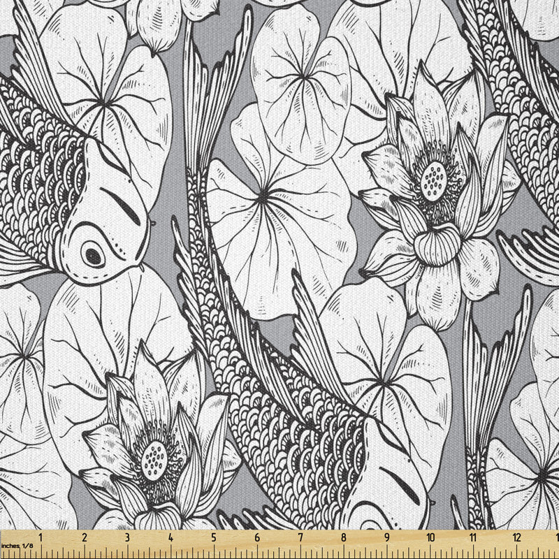 Deshaune Lotus and Carp Koi Fish Multi-Purpose Fabric