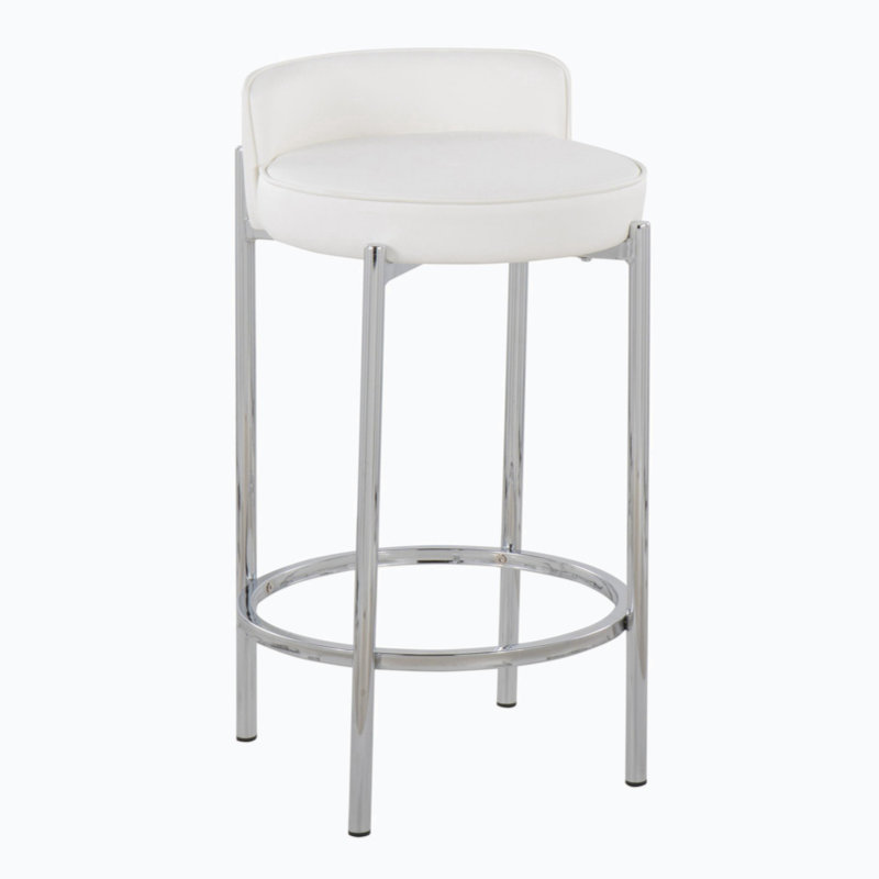 Tabouret de comptoir contemporain en métal et similicuir par Lumisource - ensemble de 2, Blanc, Argent