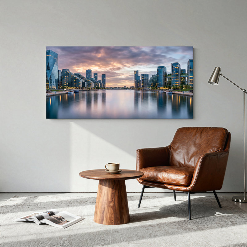 Ensemble de 1 tableau sur toile représentant la silhouette de la ville, L 32 po x H 16 po, Toile tendue