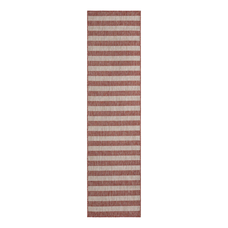 Simkins Striped Red/Gray Indoor / Outdoor Area Rug, Runner 2'7" x 10'