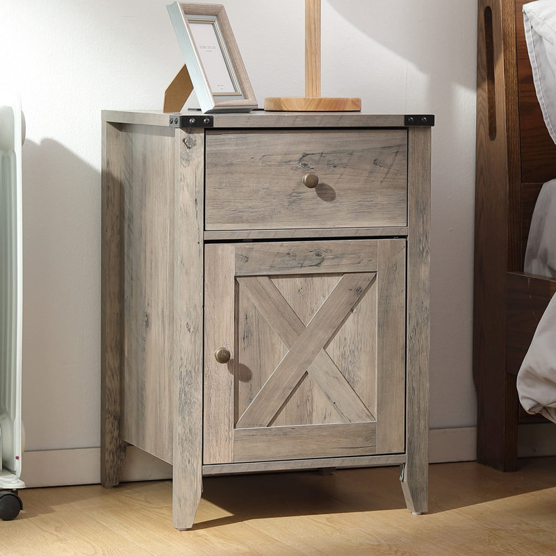 Table de chevet en bois massif Cloutier, gris, Individuel
