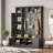 3-in-1 Hall Tree With 6 Hooks, Bench, Left Cabinet With Adjustable Shelves And Open Compartments-242858866