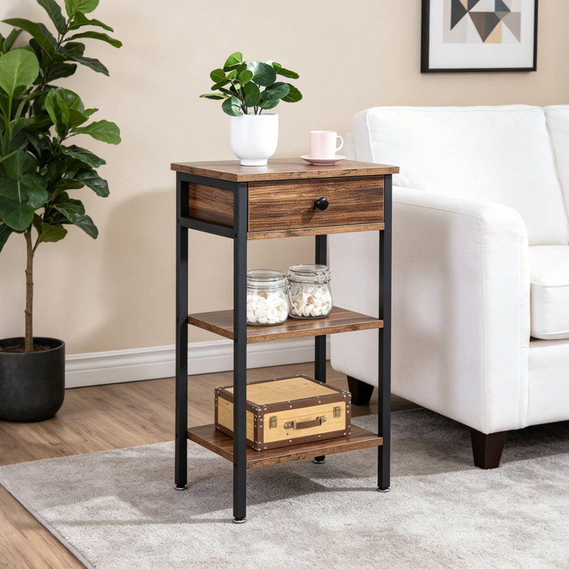 15.7'' W Metal Nightstand, Brown, Individual