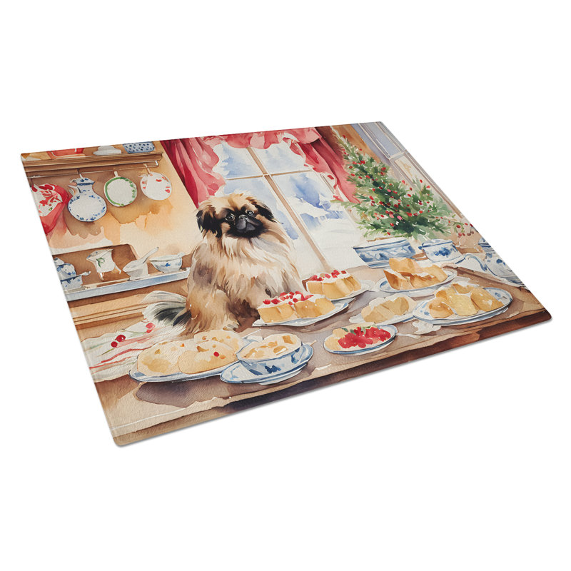 Pekingese Christmas Cookies Glass Cutting Board