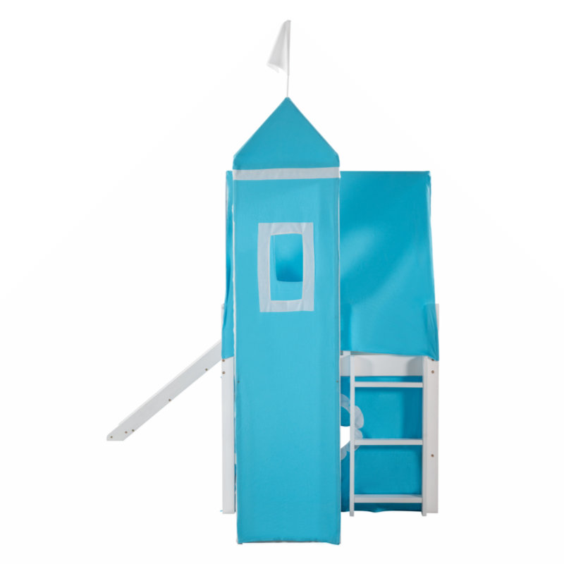Lit plateforme en bois massif Aleiya, Bleu