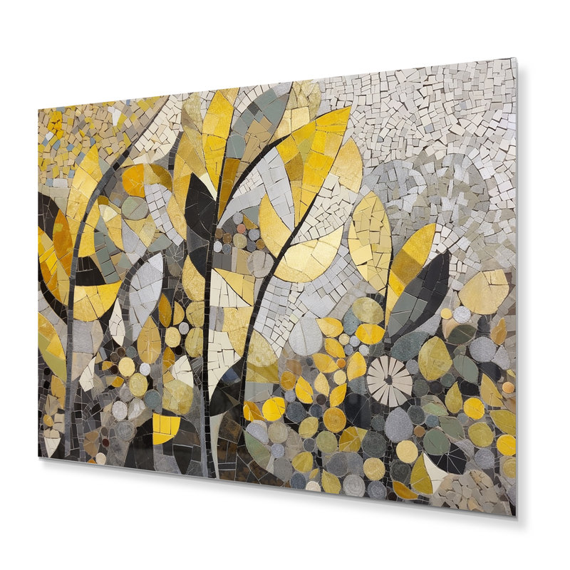 Motif jaune et gris en fusion artistique - décoration murale mosaïque bohème en métal, H 12 po x l 20 po