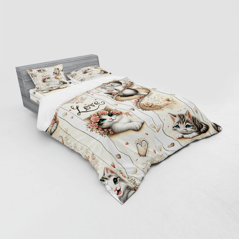 Ensemble de literie pour chat Ambesonne et ivoire / brun pâle / gris, Housse de couette très grand lit californien + 3