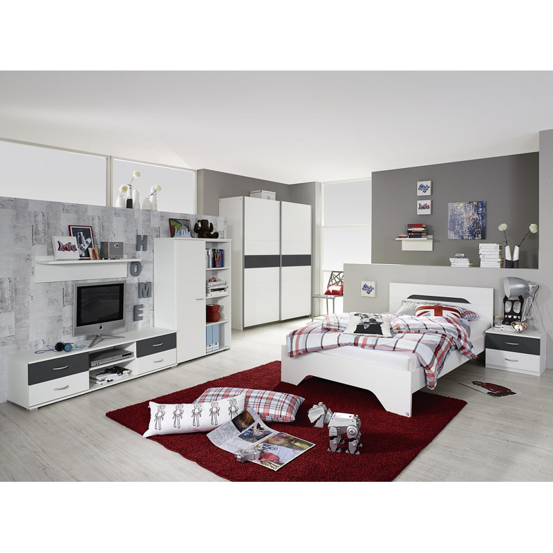 Ewert Bedroom Set, Alpine white and metallic grey